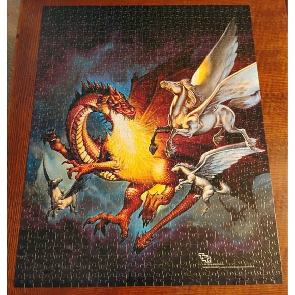 Dragon Attack 1984 Jigsaw Puzzle Advanced Dungeons & Dragons 1000 pc COMPLETE - Picture 2 of 8